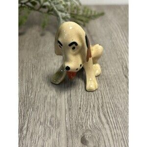 Vintage Hound Dog Figurine Tan Brown and Black Spots Ceramic Porcelain MCM